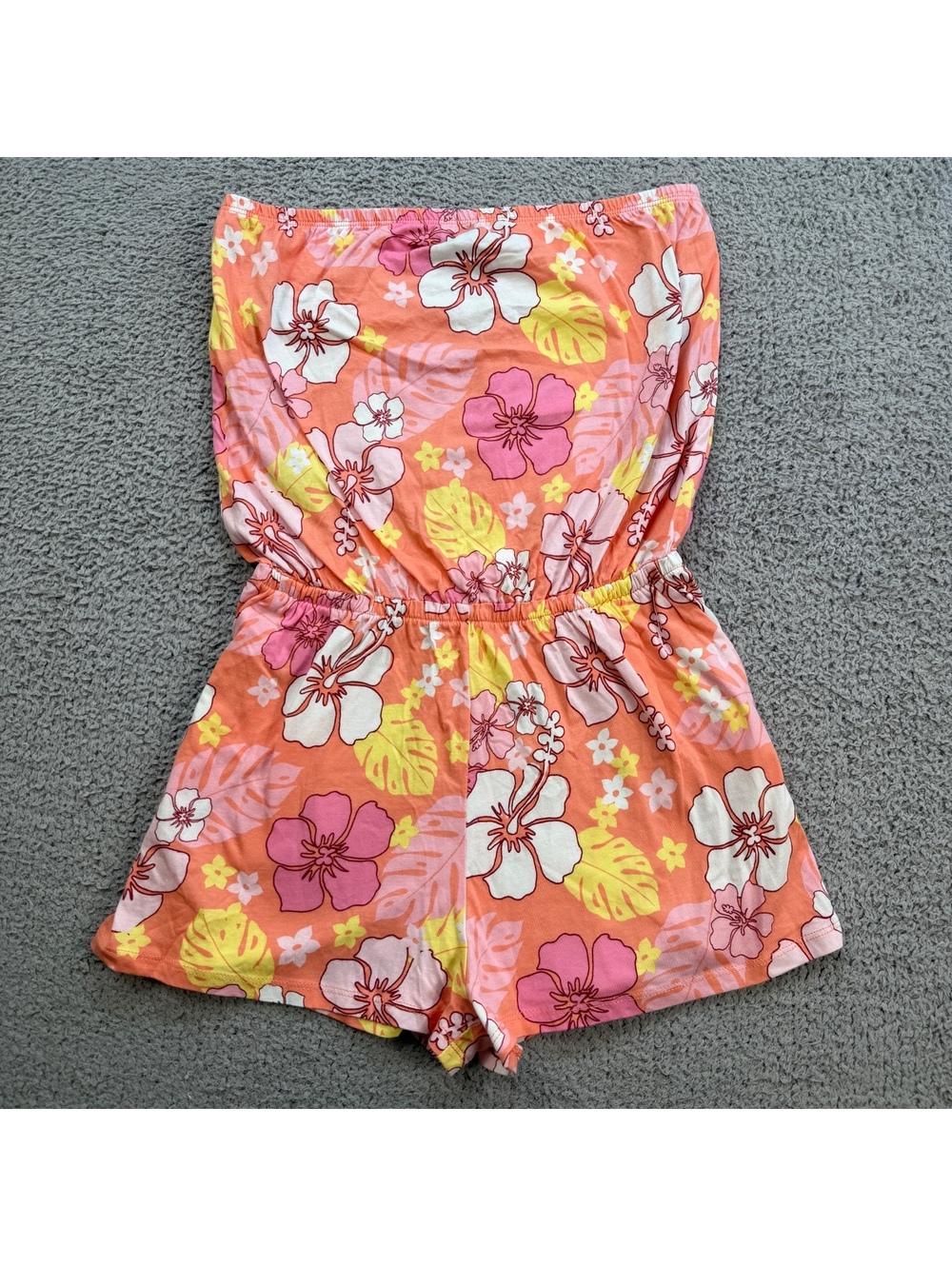 Forever 21 Floral Jumpsuit Romper S Pink Womens Strapless Sleeveless Pockets NWT